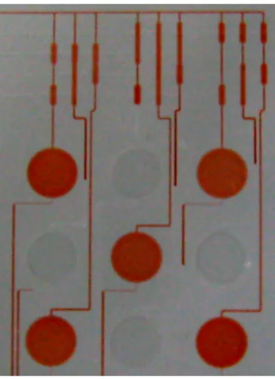 Fig. 10 Well addressing in the 3 × 3 well array of Fig.    6  using the true table of Table 2: (a) addressing of  well W1, W3, W5, W7, and W9 in cross pattern; 