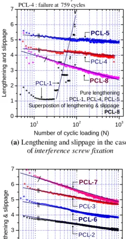 Table 3 Definition of slippage ratio in the case of  interference screw fixation with cancellous  screw at the soft tissue in Achilles tendon  using PCL-5 and PCL-8 Phase Lengthening (A)      (mm);  (PCL-5) Lengthening with slippage (B)(mm);  (PCL-8) Lengt