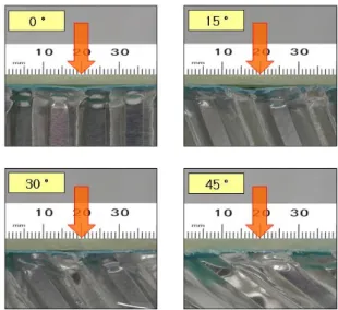 Fig. 11 Impact damage areas of sandwich specimen  for core fabrication angle  (7.17J)