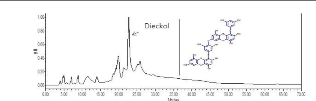Figure  1.  The  HPLC  chromatography  of  ethanoic  extract  of  E.  cava.  Solvent  A  was  MeOH,  Solvent  B  was  distilled  water