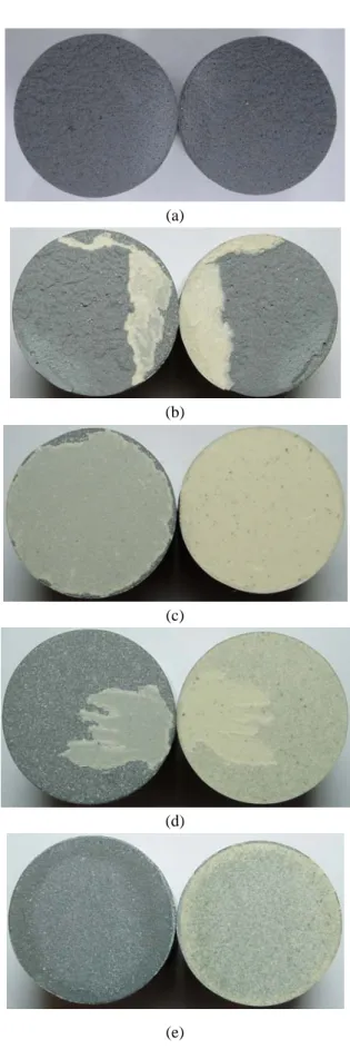 Fig. 5 Fracture modes of bond tests (a) as-sprayed             (b) 10h (c) 50h (d) 100h (e) 400h