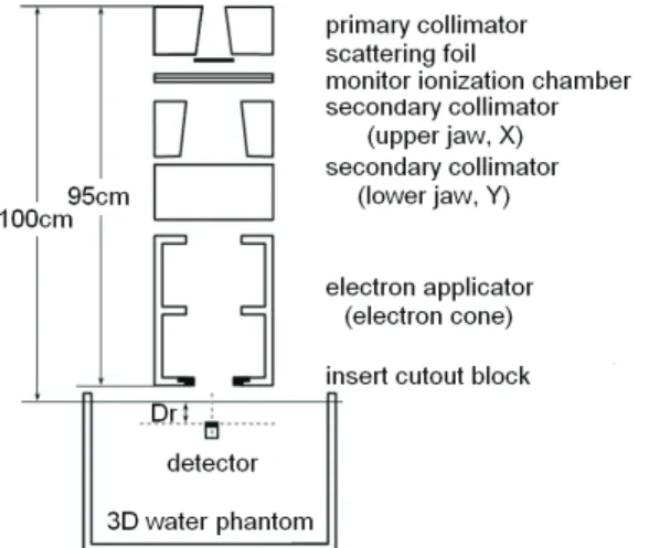 Fig.  1.  Geometry  of  the  Clinac  2100C/D  used  for  central  axis  depth  dose  curve,  field  flatness  and 