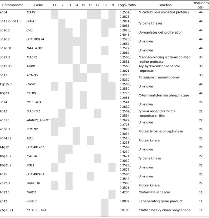 Table 2. Gained clones in laryngeal squamous cell carcinomas observed by array-CGH 