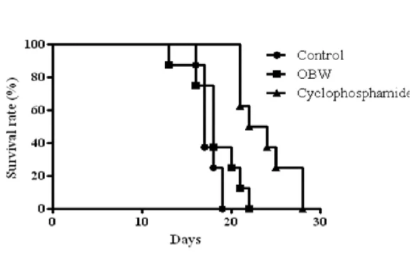 Figure  2.  Effect  of  OBW  on  the  Lifespan  of  Mice  Inoculated  with  Sarcoma  180  (i.p.).