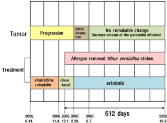 Fig. 3. Treatment Process and Tumor response of case 21. 환자장 o o, 64세 여자2. 주소증호흡곤란, 식욕부진, 우하복통3