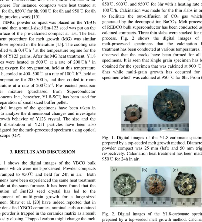 Fig.  1  shows  the  digital  images  of  the  YBCO  bulk  specimens which were melt-processed