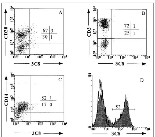 Fig . 2 . Two-color flowcytometric a na lys is reve a ls t he s pe cific re act ivity of 3C8 w ith HK ce lls 