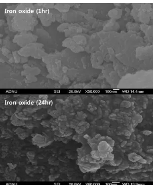 Fig. 2. Scanning electron microscopy (SEM) images of iron  oxide precipitated from AMD