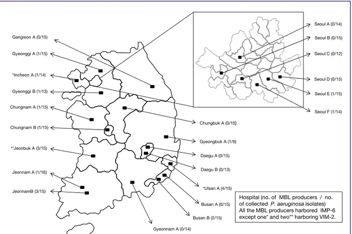 Figure 1. Map showing  the locations of the  par-ticipating hospitals in this  study.
