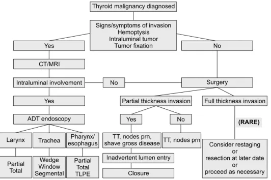 Fig.  6.  Surgical  algorithm  for  management of invasive well-  differentiated  thyroid   carci-noma