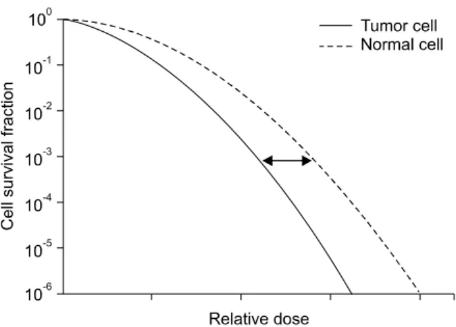 Fig. 1. Dose-response relationships of tumor and normal cells in  radiation  therapy.