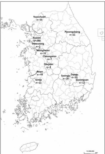 Fig. 1. Map with sample size of the 12 cultivated  locations in the final data set.