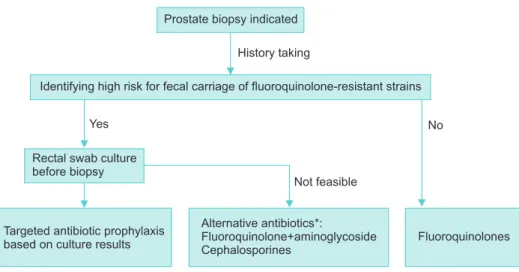 Fig. 1. Flow chart to choose antibiotic  prophylaxis for transrectal prostate biopsy. 