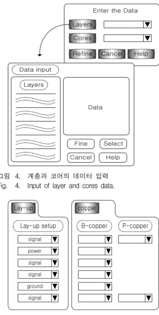 그림 3에서 파일을 선택하면, PCB의 층수와 신호경 로의 개수를 요청하는 아이콘이 그림 4처럼 나타난다.