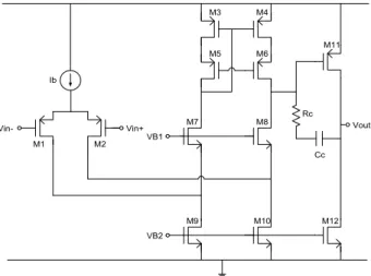 그림 5. Single-ended folded cascode 2단 증폭기 회로 Fig. 5. Single-ended folded cascode 2nd-stage amplifier