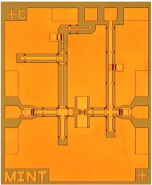Fig. 9. The noise figure measured results of the W-band MMIC low noise amplifier( ○ : measured result, ― : simulation)
