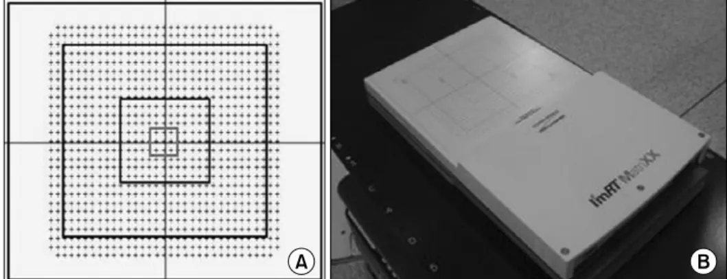 Fig. 3. Schematic representation of  the measurement condition. MatriXX  consist of electronics and detector