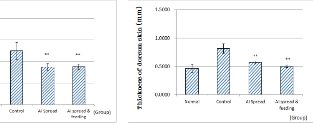 Fig. 5. The changes of thickness of dorsum skin in AD  induced mice