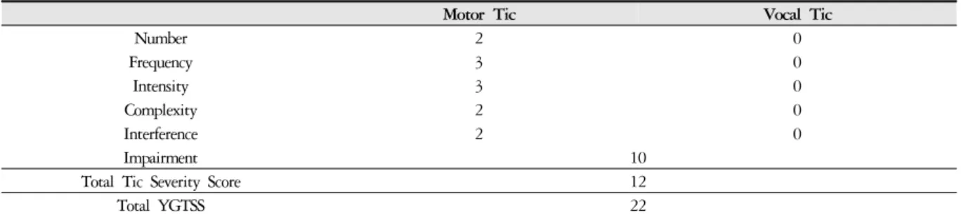 Table 13. Score of YGTSS in Case 7