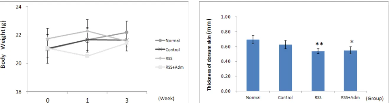 Fig. 2. The changes of thickness of dorsum skin in ACD  mice