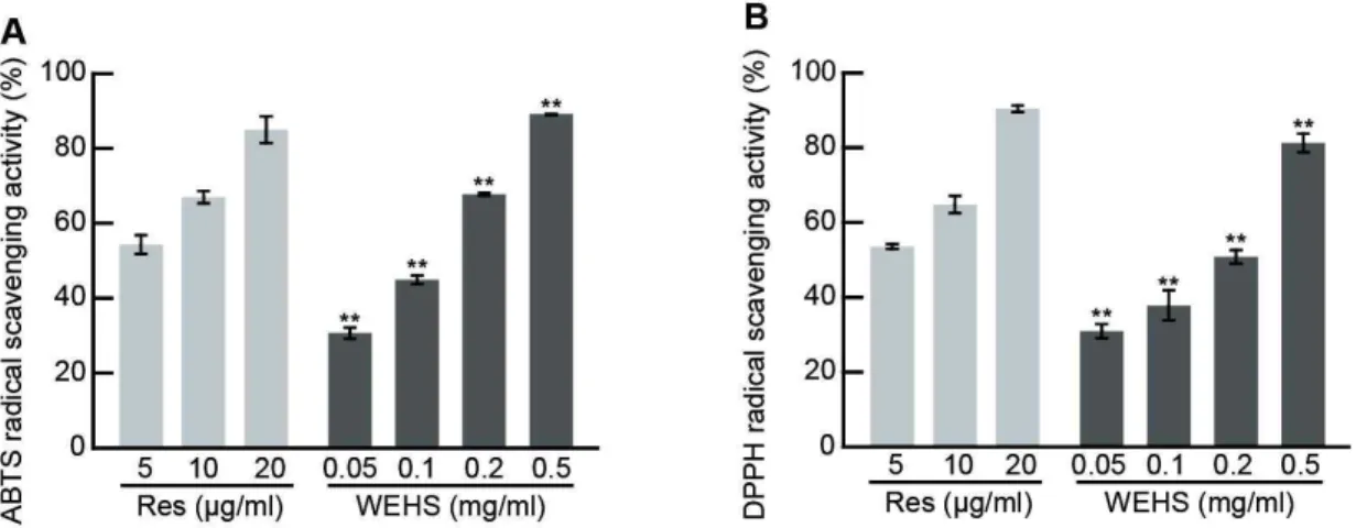 Fig 1. Antioxidant effect of Water Extracts of Hibiscus sabdariffa L.(WEHS). (A) ABTS radical scavenging activity of WEHS