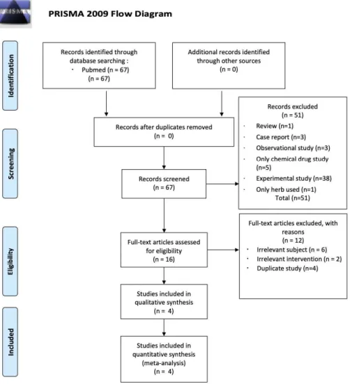 Fig 1. PRISMA (preferred reporting items for systematic reviews and meta-analysis) flow diagram for effect of combined administration of herb and amoxicilin therapy