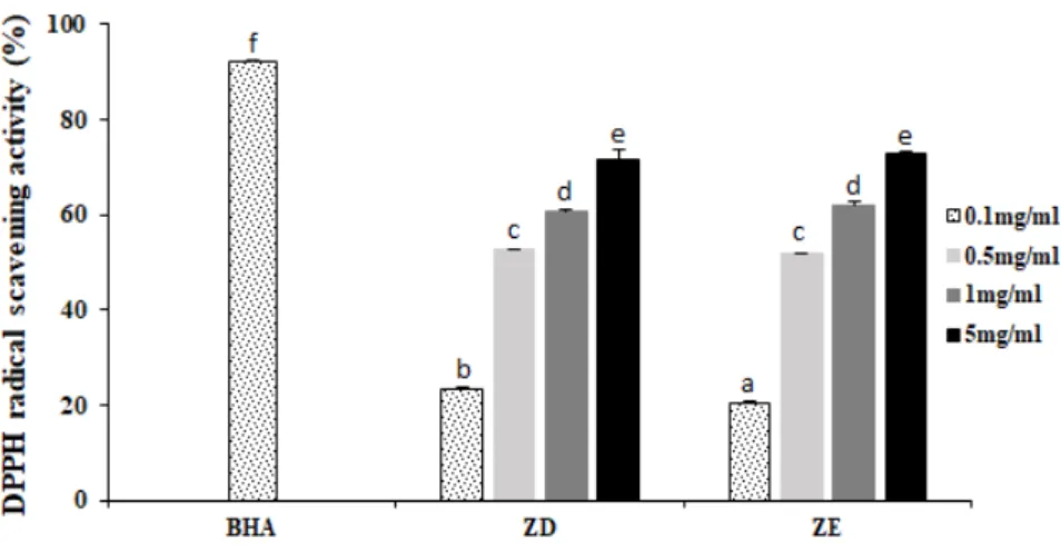 Figure 1. DPPH radical scavenging activities of water and 50% ethanol extracts from Zingiber officinale Roscoe.
