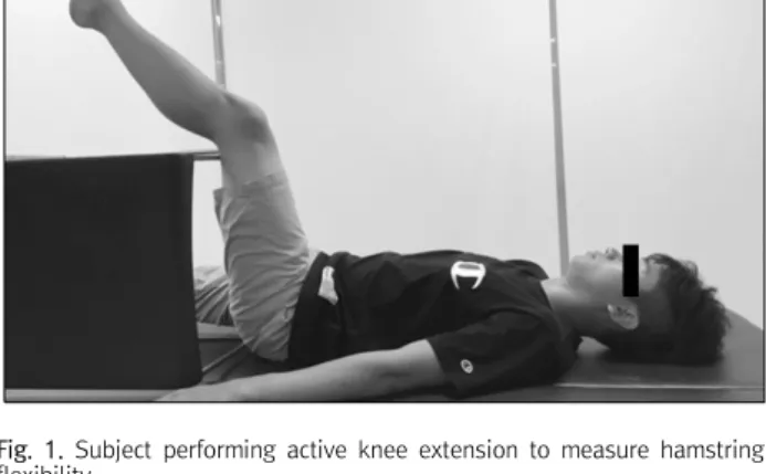 Fig.  1.  Subject  performing  active  knee  extension  to  measure  hamstring  flexibility.