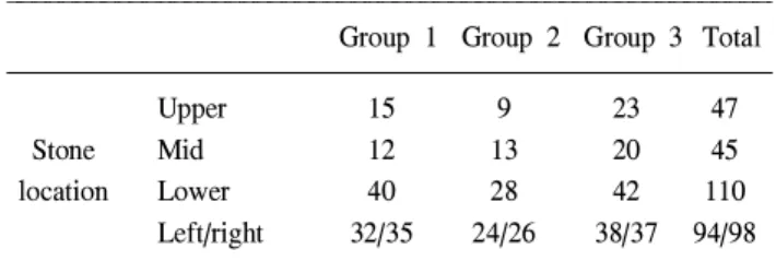 Table 2. Stone location