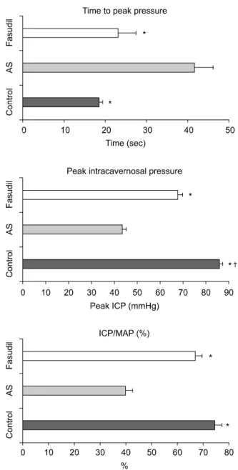 Fig.  2.  Results  of  cavernous  nerve  electrostimulation.  Treatment  with  fasudil  effectively  ameliorates  the  deterioration  of  erectile  function
