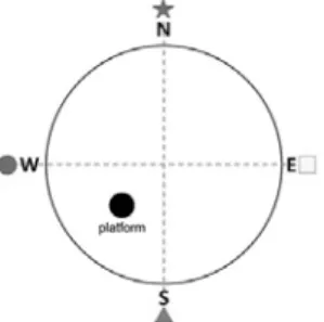 Fig.  1.  Schematic  diagram  of  platform  position  and  quadrant  in  the  swimming  pool