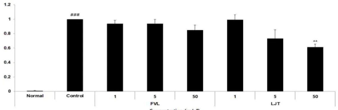 Fig. 8. The effects of FVL and LJT on COX-2 mRNA expression in LPS-stimulated Raw264.7 cells.