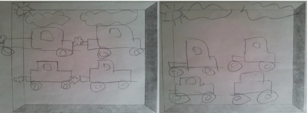 Fig.  1. S4's environmental image: present → future 면서  과거의  깨끗한  자연  공간에서  현재의  더러운  자연  공간으로  환경의  변화를  표현하였고,  미래  환경 은  식물이나  무생물  요소들이  나타나지  않았으며  공 기  충전소를  통해서  대기  중에  공기가  보급되고  동 물과  인간이  기계  장치에  의존하여  호흡을  하고  있 는  모습이  표현되었다(Fig