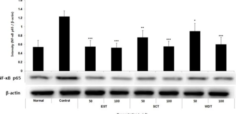 Fig. 15. Effects of samples on NF-κB protein expression level in RAW264.7 cells.