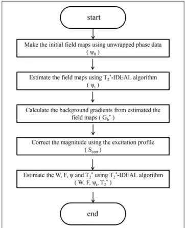 Fig. 1. Flow chart of the proposed background gradient correction algorithm for quantification of fat, water and T 2 *