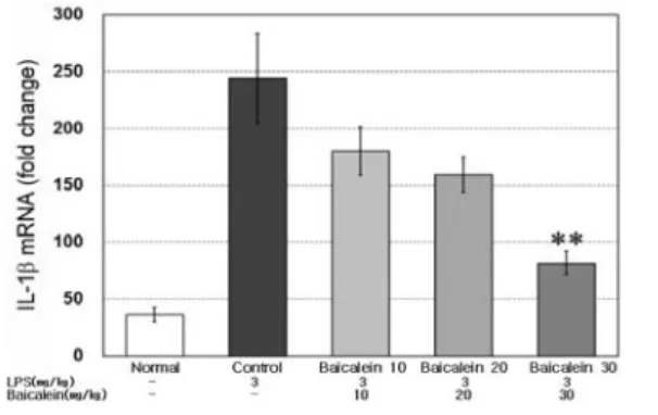 Fig.  4.  Effect  of  baicalein  on  TNF-α  mRNA  in  the  LPS-treated  mouse  brain  tissue