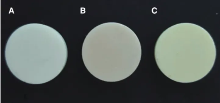 Table 1 describes the specimens used in this study. Among  60 zirconia specimens, the control group consisted of   non-colored zirconia specimens, whereas the experimental group  included colored zirconia specimens by commercial 5.4 wt% 