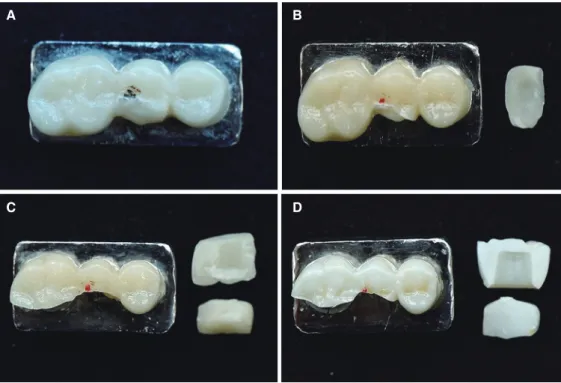 Fig. 6.  Typical failure types of the experimental groups after the fracture load test