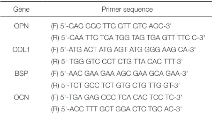 Table 2.  Primers for osteoclast differentiation marker TRAP (F) 5'-ACT TCC CCA GCC CTT ACT ACC G-3'