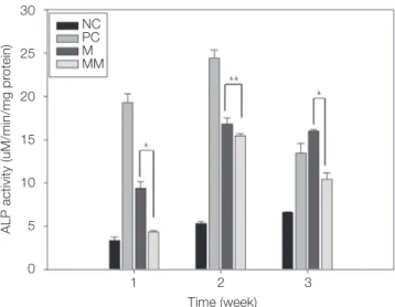 Fig. 1 shows titanium disc specimens with or without mag- mag-nesium implantation. The size of  each disc is 10 mm  diam-eter × 3 mm thickness (Fig