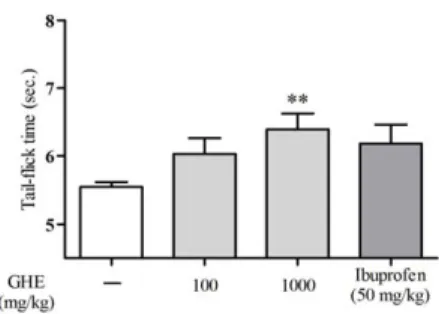 Fig  2.  Anti-nociceptive  effect  of  GHE  in  acetic  acid-induced  writhing  test.