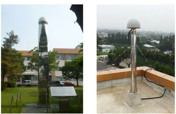 Figure 2. The front views of the NGII Cheonan(left) and LX-PPS Seogwipo(right) GNSS stations  것으로 알려져 있다(박필호 2001)