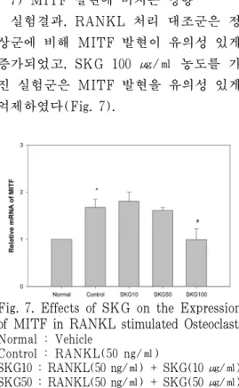 Fig. 7. Effects of SKG on the Expression  of MITF in RANKL stimulated Osteoclast.