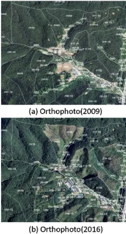 Figure 9. Comparison of orthophoto(A area) 되어 있는 지역이 수정갱신 시기의 차이로 표현되지  않는 지역이 있음을 알 수 있다(Figure 10)