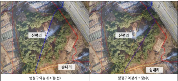 Figure 8. Administration boundary adjustment plan for san 53-1 Sinpyung-ri and san 115-3 Songki-ri.