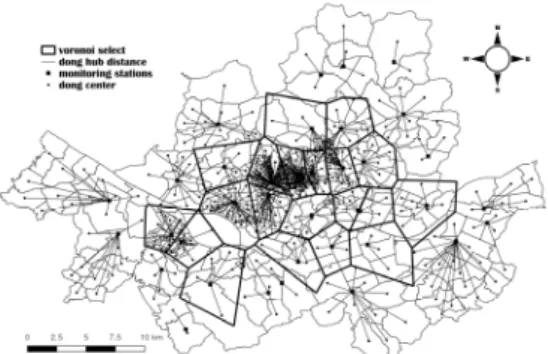 Figure  5.  Area  of  administrative  connection  locations selected by Voronoi algorithm