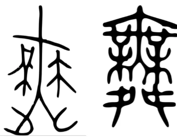 Figure 4. Ancient character of  ‘無’ 10) Left : 金文 of ‘無’, Right : 篆字 of ‘無’