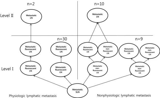Figure 3. Algorithm of axillary metastasis between physiologic lymphatic metastasis and nonphysiologic lymphatic metastasis without neoadjuvant  chemotherapy.