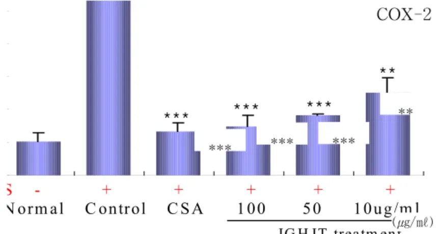 Fig.  9.  nhibitory  effects  of  JGTG  extract  on  COX-2  mRNA  expression  in  RAW264.7  cell  line.
