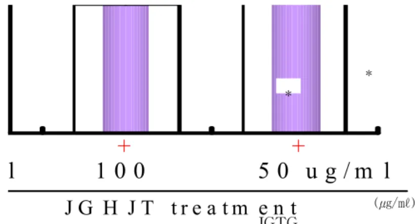 Fig.  13.  Effect  of  JGTG  extract  on  the  levels  of  TNF-α  in  the  RAW264.7  cell
